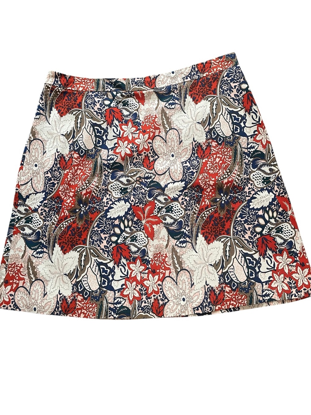 Margaret M Floral A-Line knee length Skirt in Red, Navy & Cream stretch L